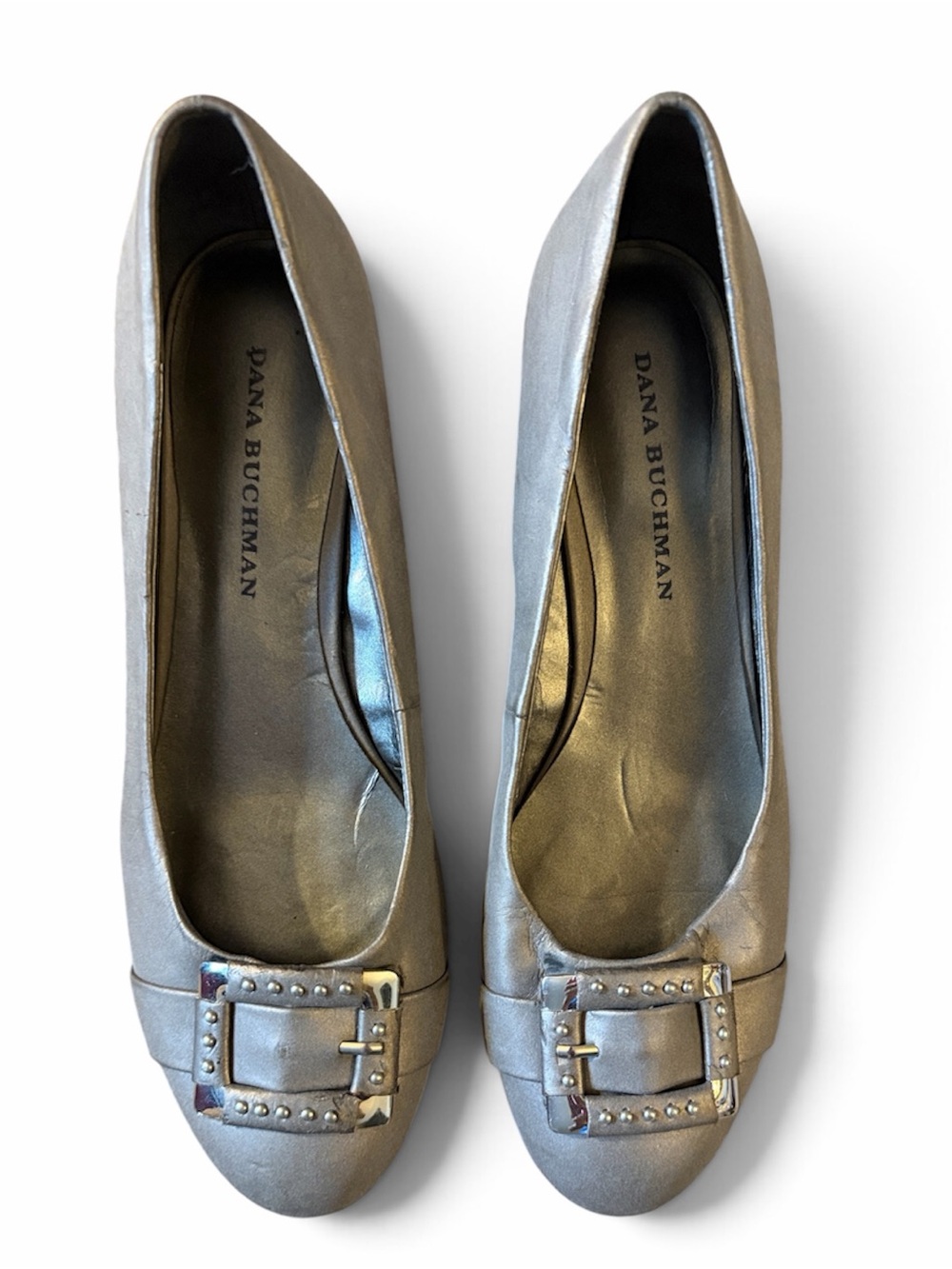 Dana Buchman Metallic Silver Wedge with Studded Buckle
